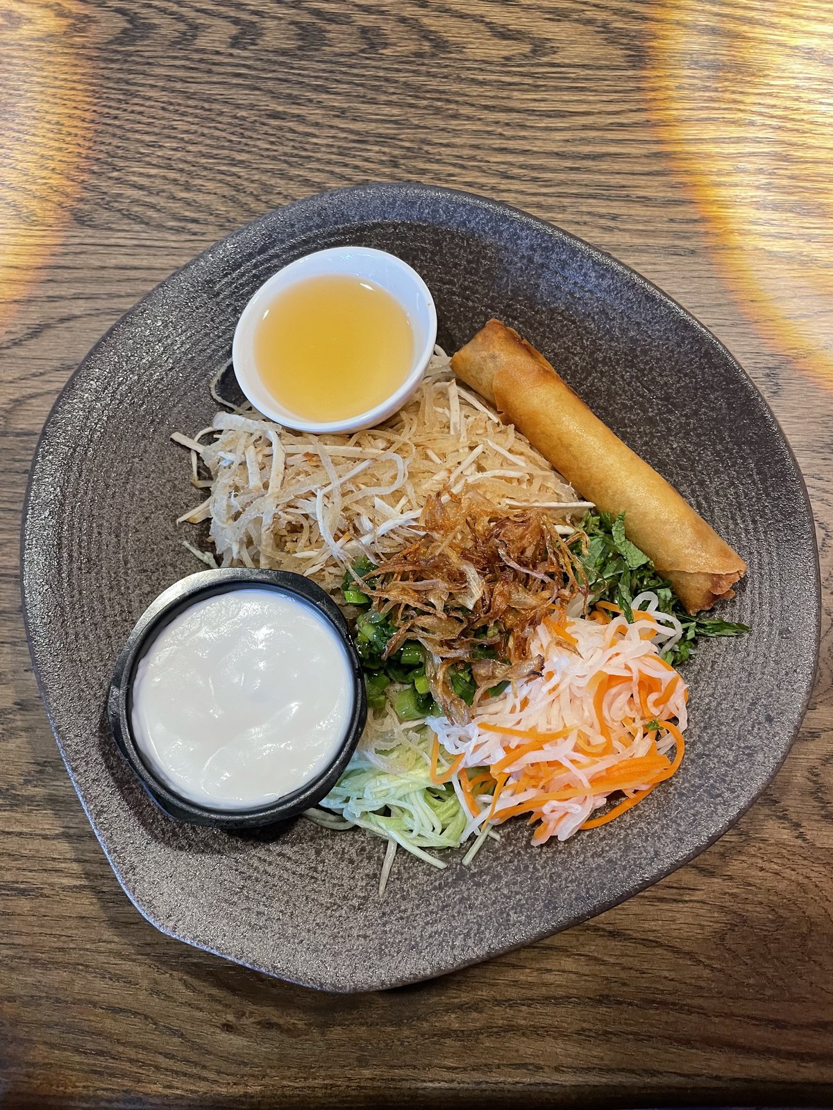 Shredded pork with an egg roll