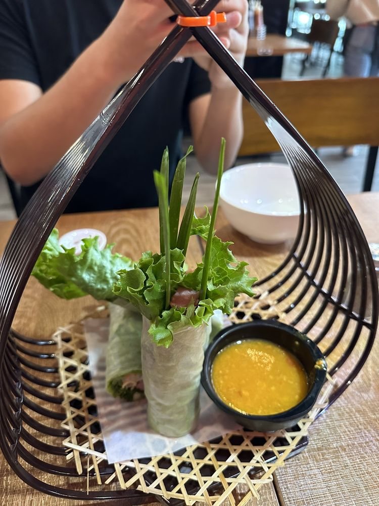 Fresh spring rolls in a serving basket